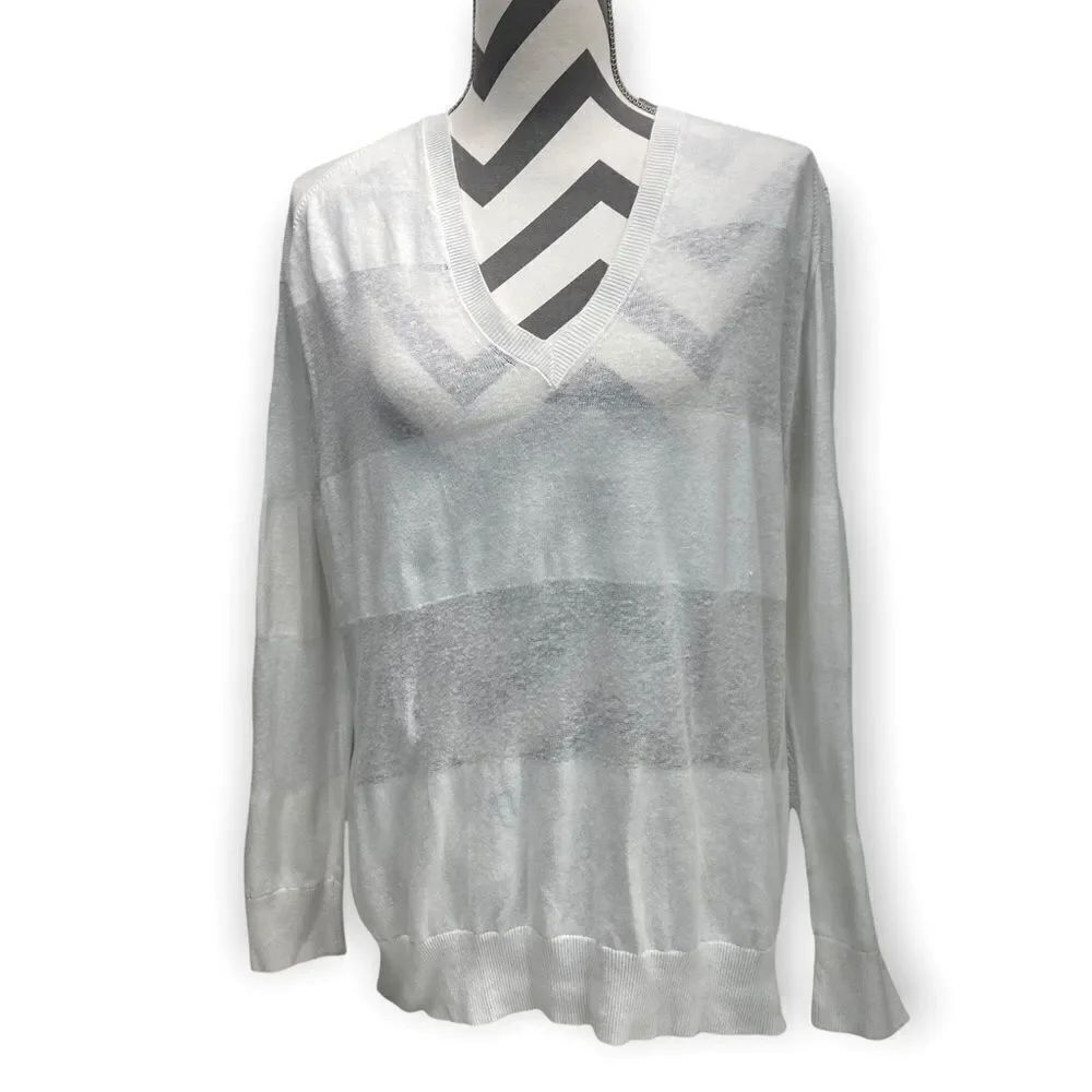 GAP Sheer Stripe White V-Neck Sweater size Large